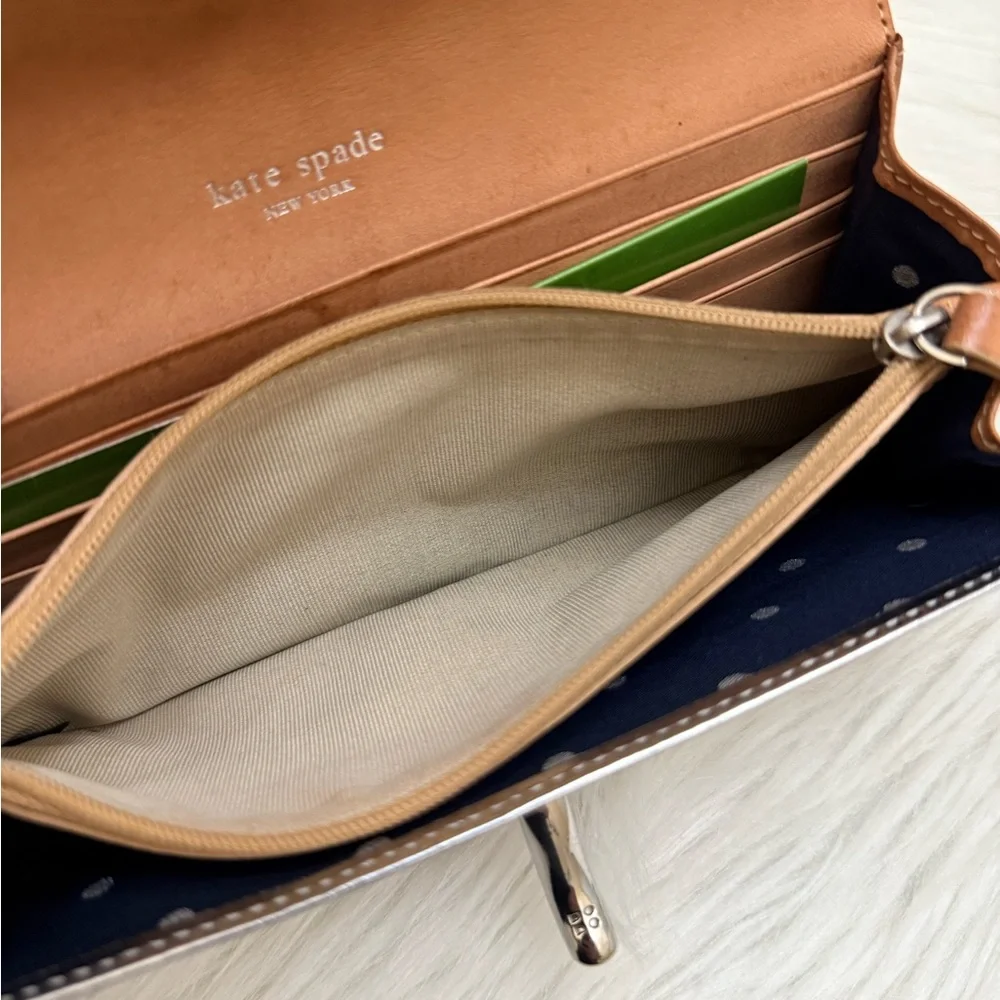 KATE SPADE - METALLIC SILVER LONG BIFOLD SECURE CLOSURE WALLET